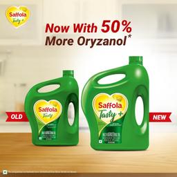 Saffola Tasty + Refined Cooking oil | Blended Rice bran & Corn oil | 50% More Oryzanol | 5 Litre Jar