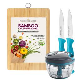 Bamboo Wooden Cutting Board for Slicing & Kitchen Chopping Board & Kai Hocho Kitchen Knife 2 piece Medium Size With Signoraware Vegetable Chopper,