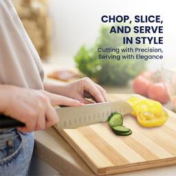 Bamboo Wooden Cutting Board for Slicing & Kitchen Chopping Board & Kai Hocho Kitchen Knife 2 piece Medium Size With Signoraware Vegetable Chopper,