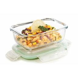 SignoraWare Lock 'N' Store Rectangle High Microwave Oven Borosilicate Safe Glass Container with Air Tight Lid | Multipurpose Jar Box (370ml, Transparent, Food Grade)