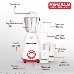 Maharaja Whiteline Neo DLX Mixer Grinder 750 Watt Motor (White)