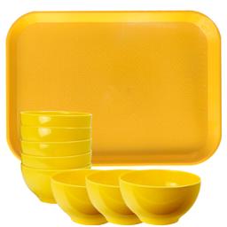 Plastic Fast Food Tray, Restaurant Lunch Tray Plastic Serving Tray Plastic Cafeteria Trays Food Serving Trays & Unbreakable BPA Free Plastic Bowl (Set of 9PCS)