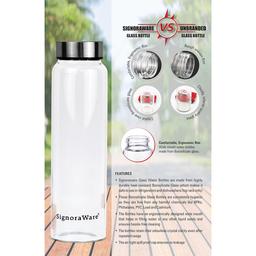 SignoraWare Element Borosilicate Glass Water Bottle with Screw Cap | Leak Proof Transparent (550ml, Set of 1, Clear)