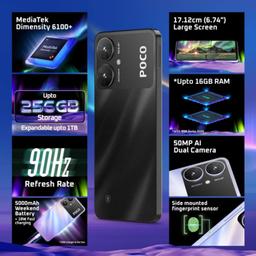 POCO M6 5G (Galactic Black,6GB RAM, 128GB Storage) | MediaTek Dimensity 6100+ 5G Processor | 5000 mAh Battery + 18W Fast Charging | 50 MP AI Dual-Camera System & Side Fingerprint Sensor