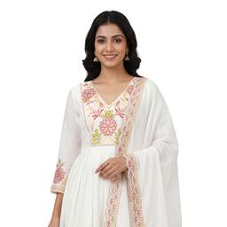 Women Floral Embroidered Anarkali Kurta with Trousers & Dupatta
