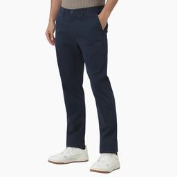 Men Slim Fit Navy Blue Cotton Blend Trousers