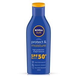 NIVEA SUN Protect and Moisture 125ml SPF 50 Advanced Sunscreen for Instant Protection| PA+++ UVA - UVB Protection System| Vitamin E + Moisture| Very Water Resistant| For Men & Women